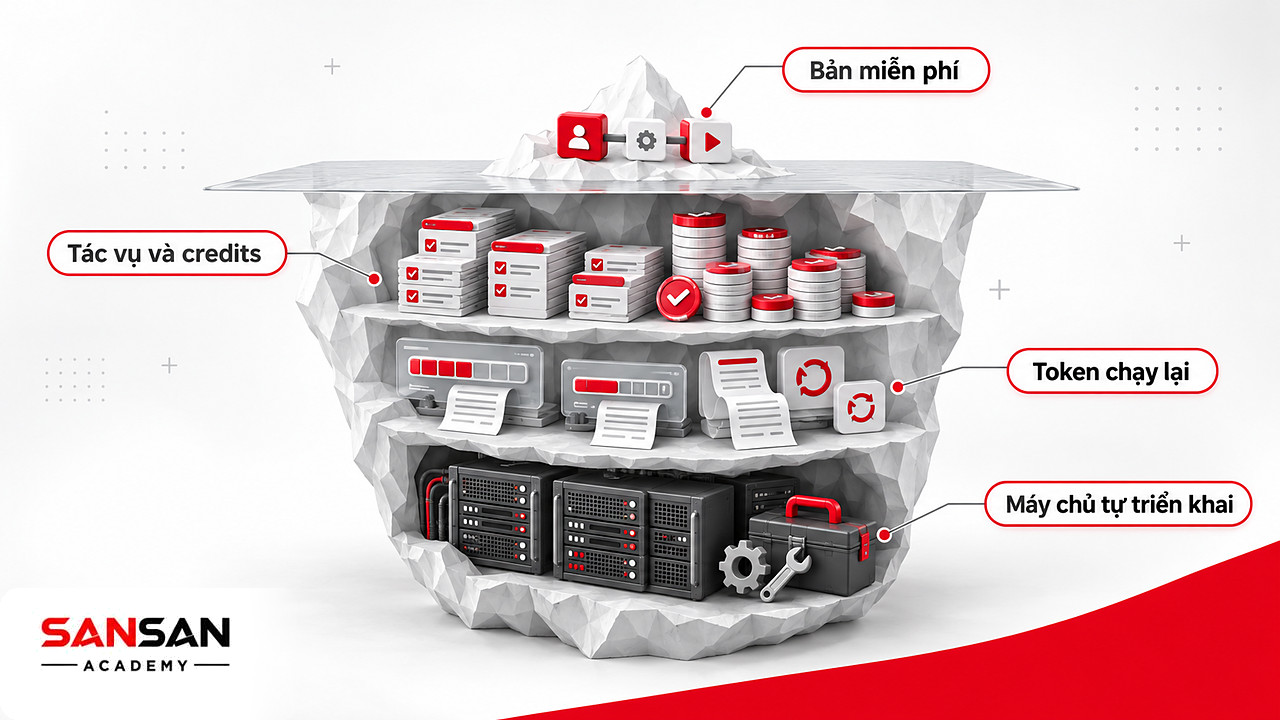 Tảng băng chi phí sau bản miễn phí: AI Workflowéo sai cả quy trình