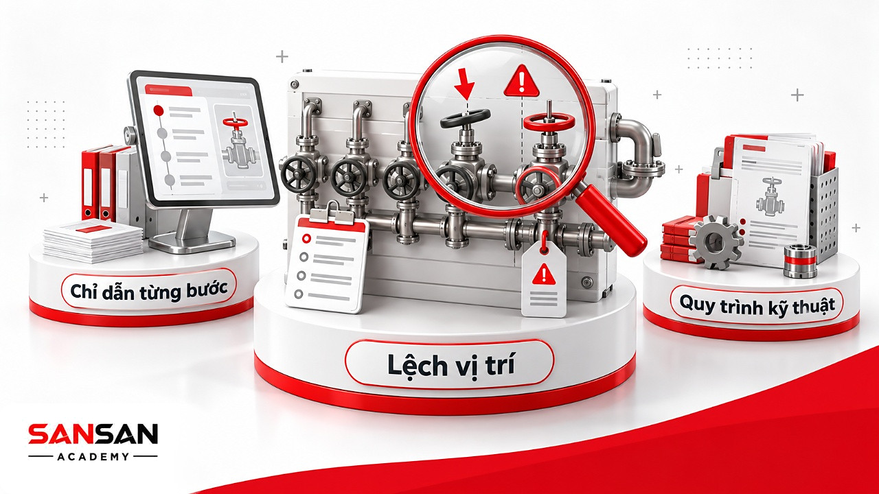 Kính lúp soi mũi tên chỉ dẫn AR bị lệch sang sai van trên bảng thiết bị khi lắp ráp và bảo trì