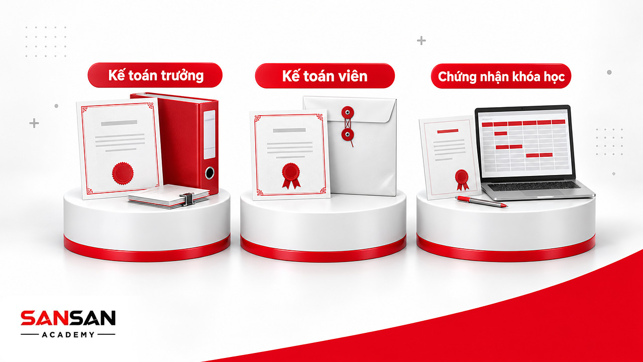 Ba bệ đặt chứng chỉ kế toán trong nước gồm bồi dưỡng kế toán trưởng, kế toán viên và chứng nhận khóa học