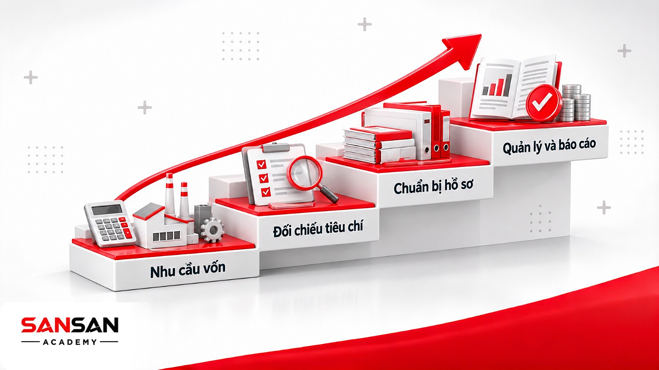 Bốn bậc thang từ nhu cầu vốn, đối chiếu tiêu chí, chuẩn bị hồ sơ tới quản lý báo cáo khi tiếp cận tài chính xanh