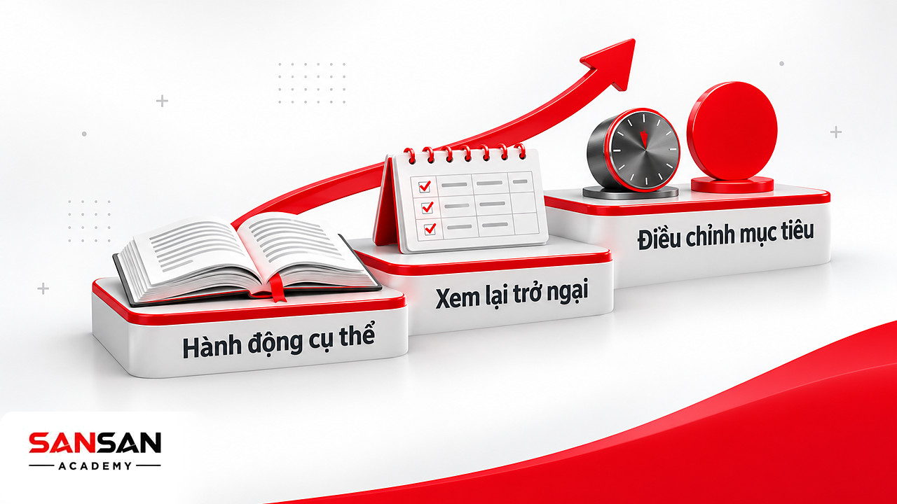 Ba bậc thấp từ hành động cụ thể, xem lại trở ngại tới điều chỉnh mục tiêu vừa sức để yêu bản thân