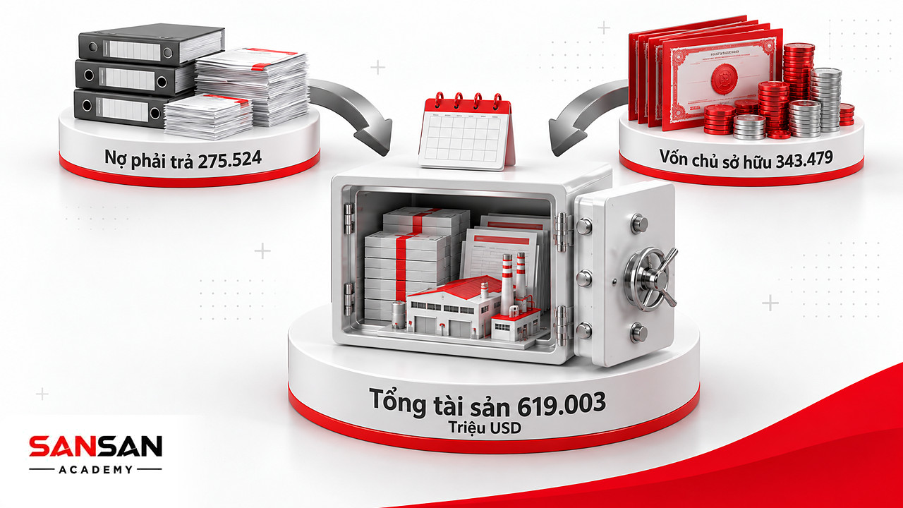 Bảng cân đối kế toán Microsoft 2025: nợ phải trả và vốn chủ sở hữu cùng đổ về tổng tài sản 619.003 triệu USD
