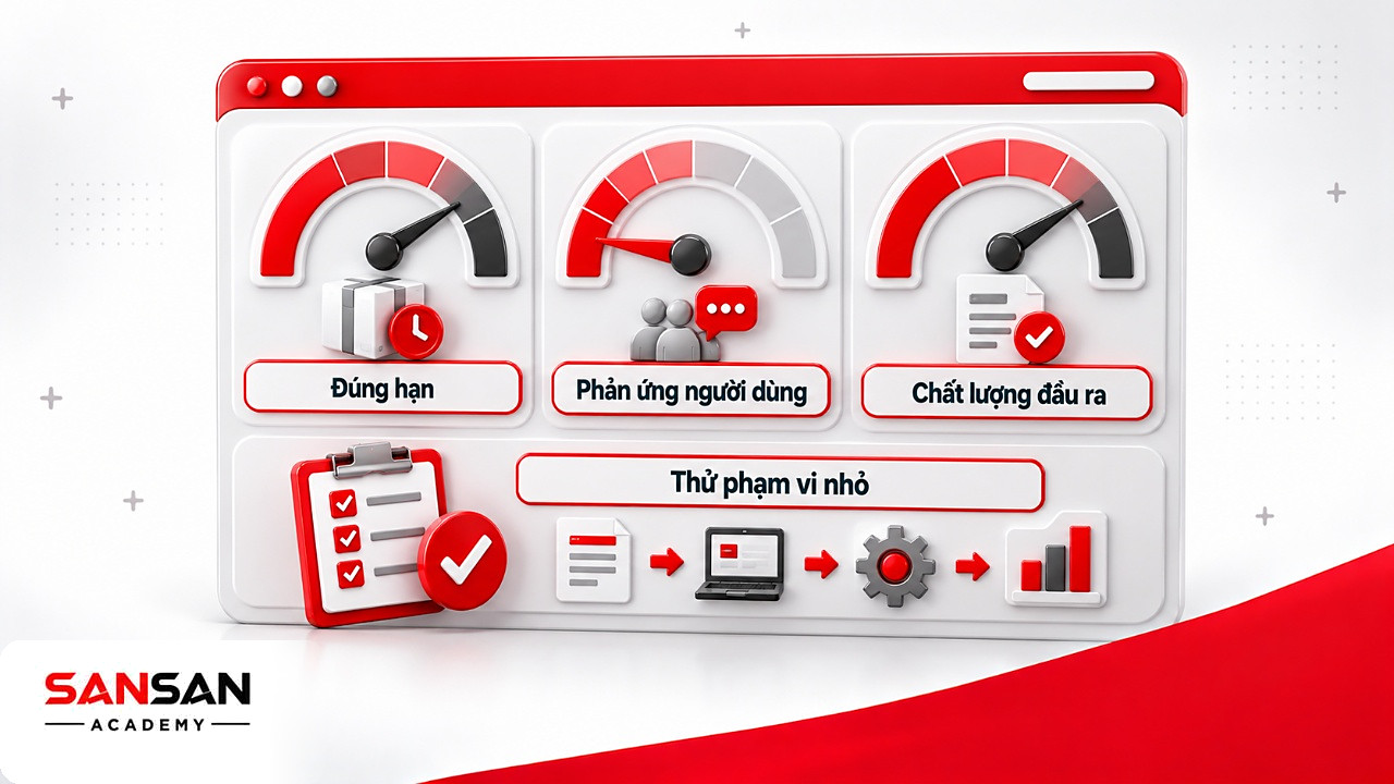 Bảng điều khiển đo kết quả công việc inhouse theo tiến độ, phản ứng người dùng và chất lượng đầu ra