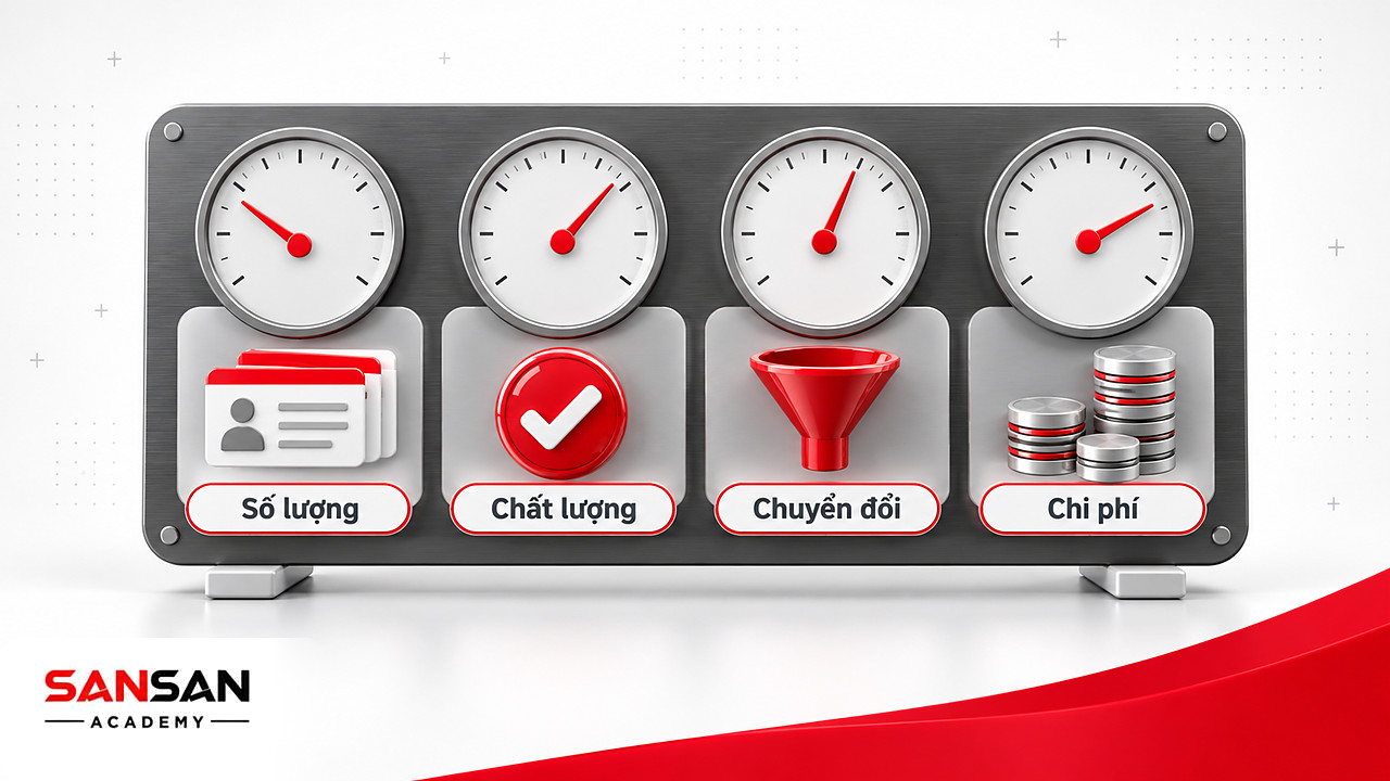 Bảng đồng hồ đo số lượng, chất lượng, chuyển đổi và chi phí khi đo lường tìm kiếm khách hàng