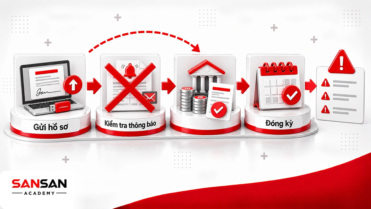 Chuỗi bước nộp báo cáo thuế bỏ qua kiểm tra thông báo tiếp nhận trước khi đóng kỳ