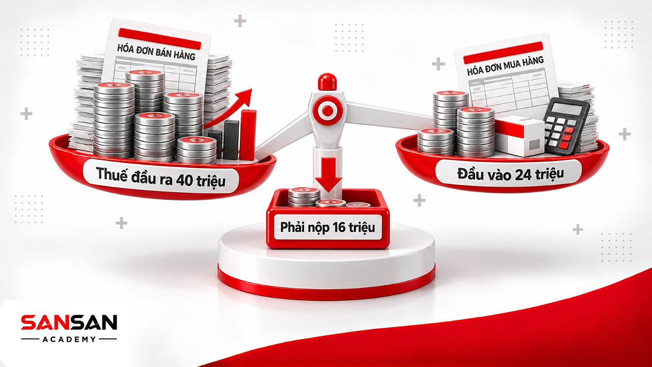 Cán cân thuế GTGT đầu ra 40 triệu và đầu vào 24 triệu khi kiểm tra số phải nộp trên báo cáo thuế