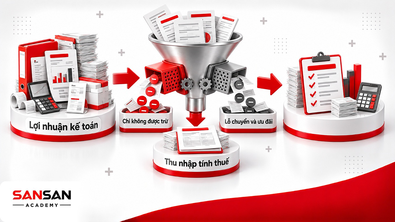Phễu điều chỉnh từ lợi nhuận kế toán sang thu nhập tính thuế khi lập báo cáo thuế quyết toán TNDN