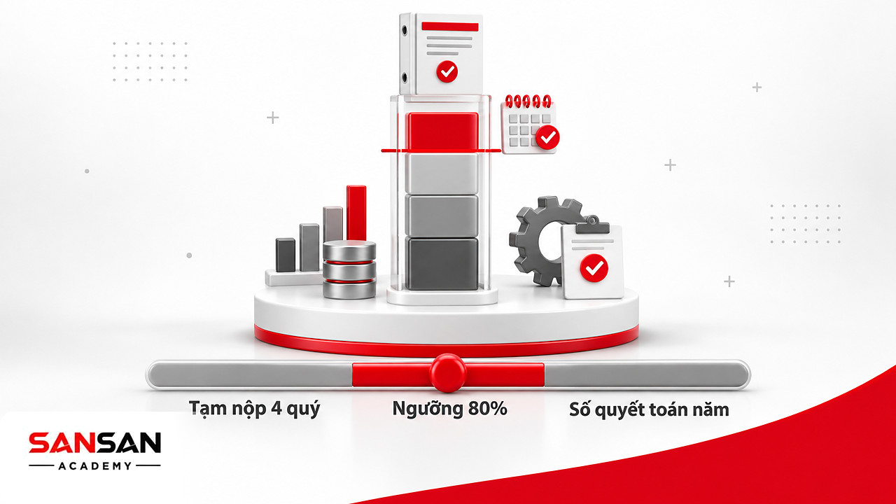 Thang đo tạm nộp TNDN bốn quý so với ngưỡng 80% số quyết toán năm trong báo cáo thuế