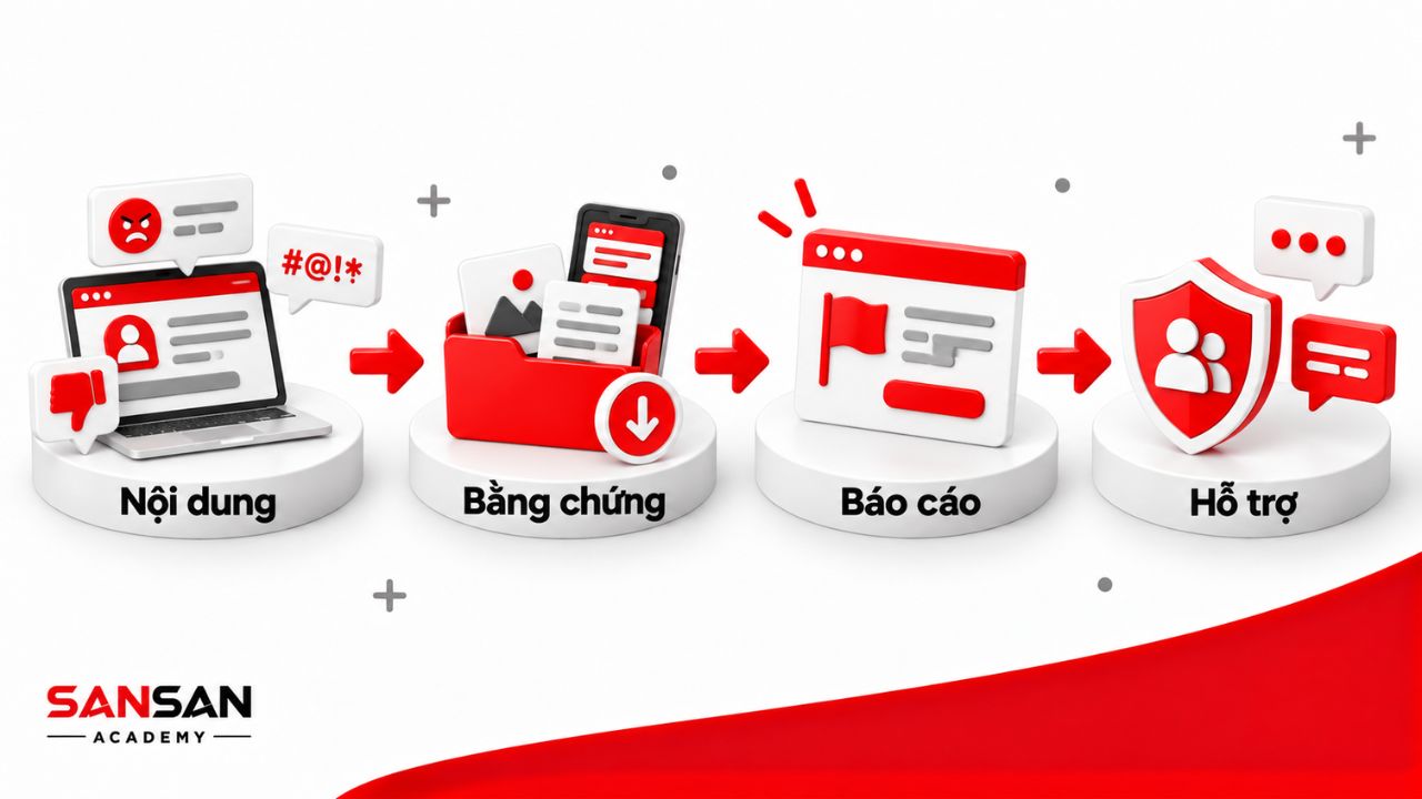 Quy trình lưu bằng chứng, báo cáo và tìm hỗ trợ khi bị bắt nạt mạng
