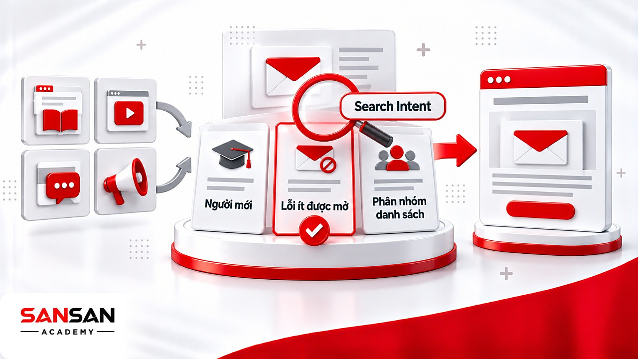 Ba Content Angle cho chủ đề Email Marketing khi Brainstorming, lăng kính Search Intent chọn hướng hợp với một URL