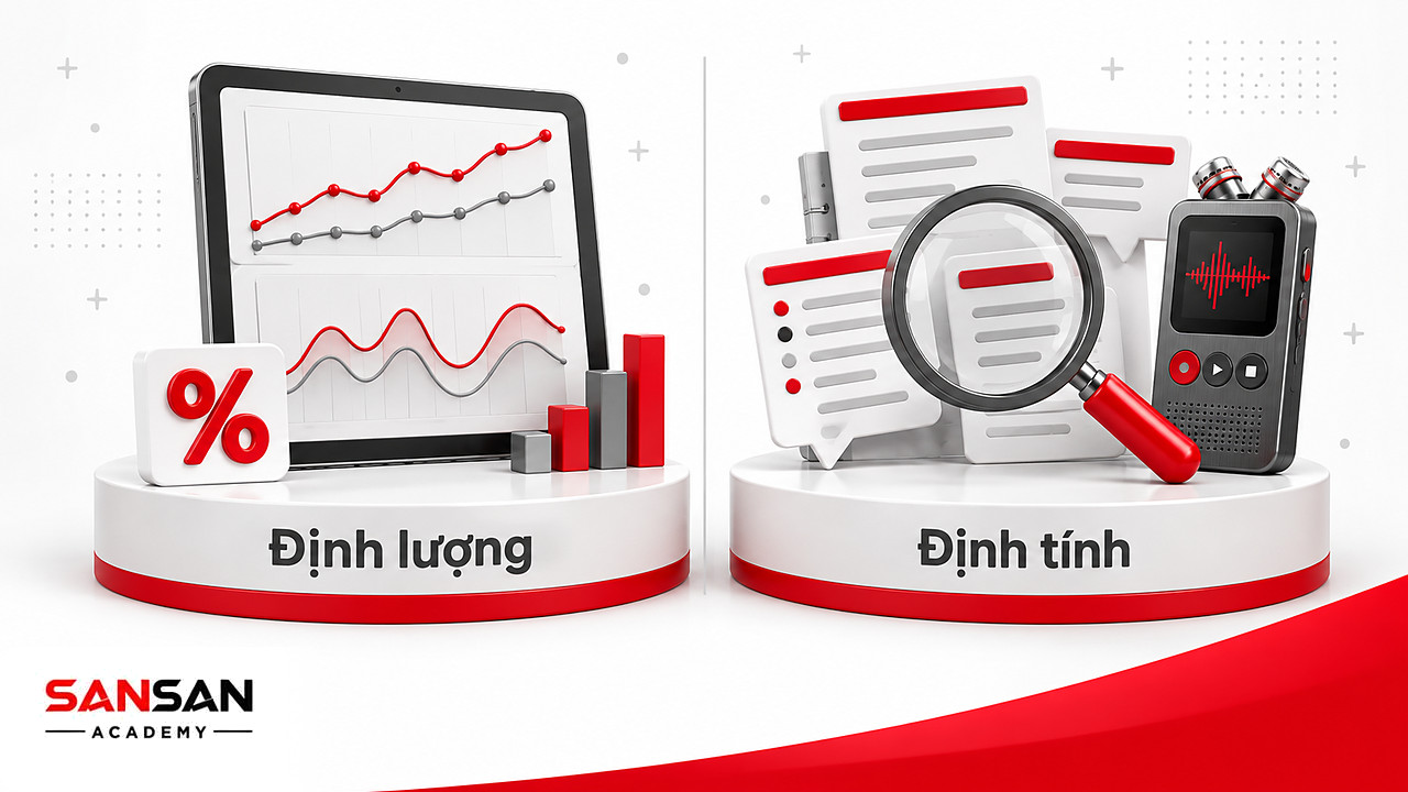 Biểu đồ tương tác bên trái và thẻ ghi chú phỏng vấn bên phải, hai nguồn phản hồi Brand Manager cần đọc.
