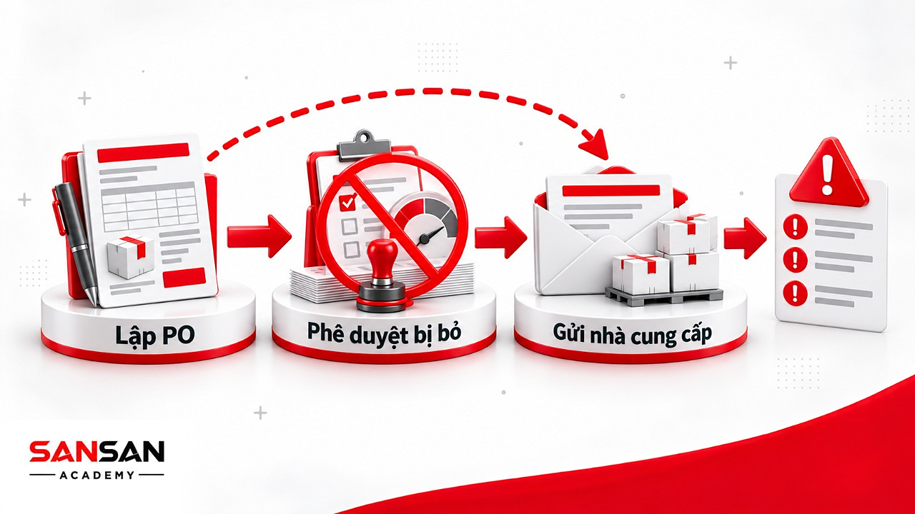 Bước phê duyệt bị gạch bỏ khi PO được gửi thẳng cho nhà cung cấp