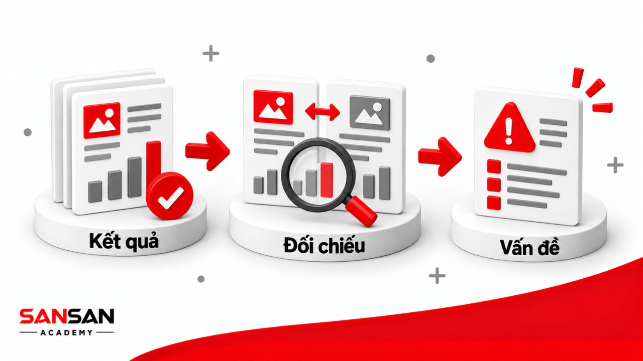 Kết quả được đối chiếu để nhận diện vấn đề cần xử lý.