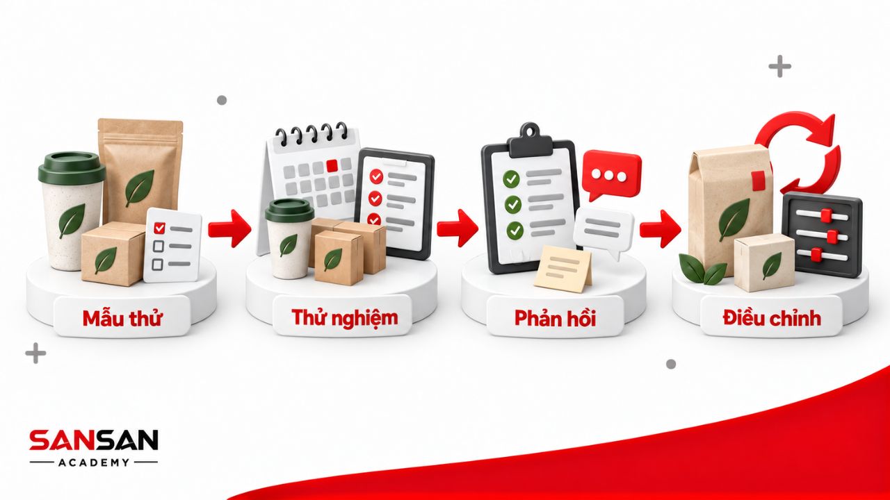 Sản phẩm mẫu trải qua thử nghiệm, phản hồi và điều chỉnh.