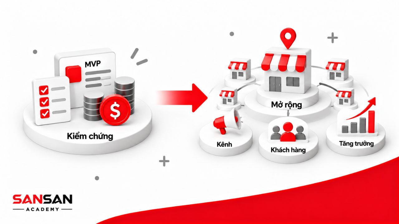 MVP được kiểm chứng trước khi mở rộng kênh và thị trường.