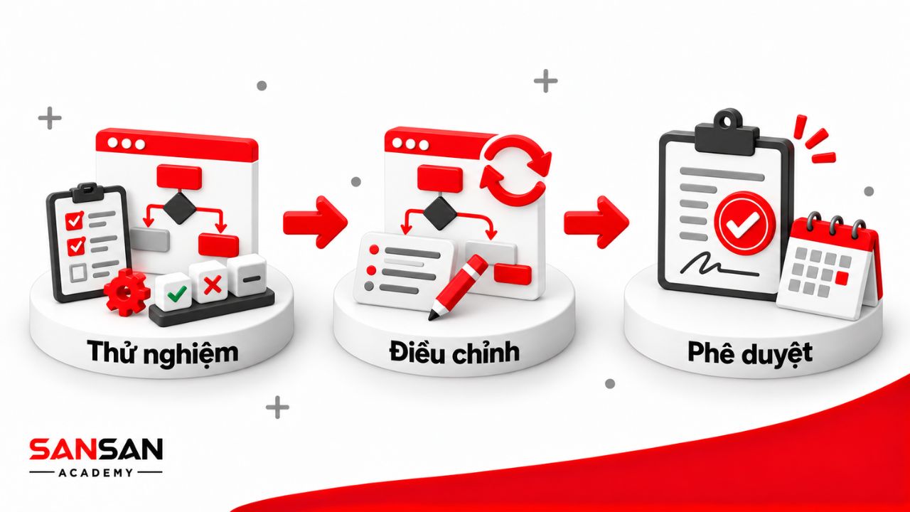 Quy trình thử nghiệm, điều chỉnh rồi chuyển sang phê duyệt