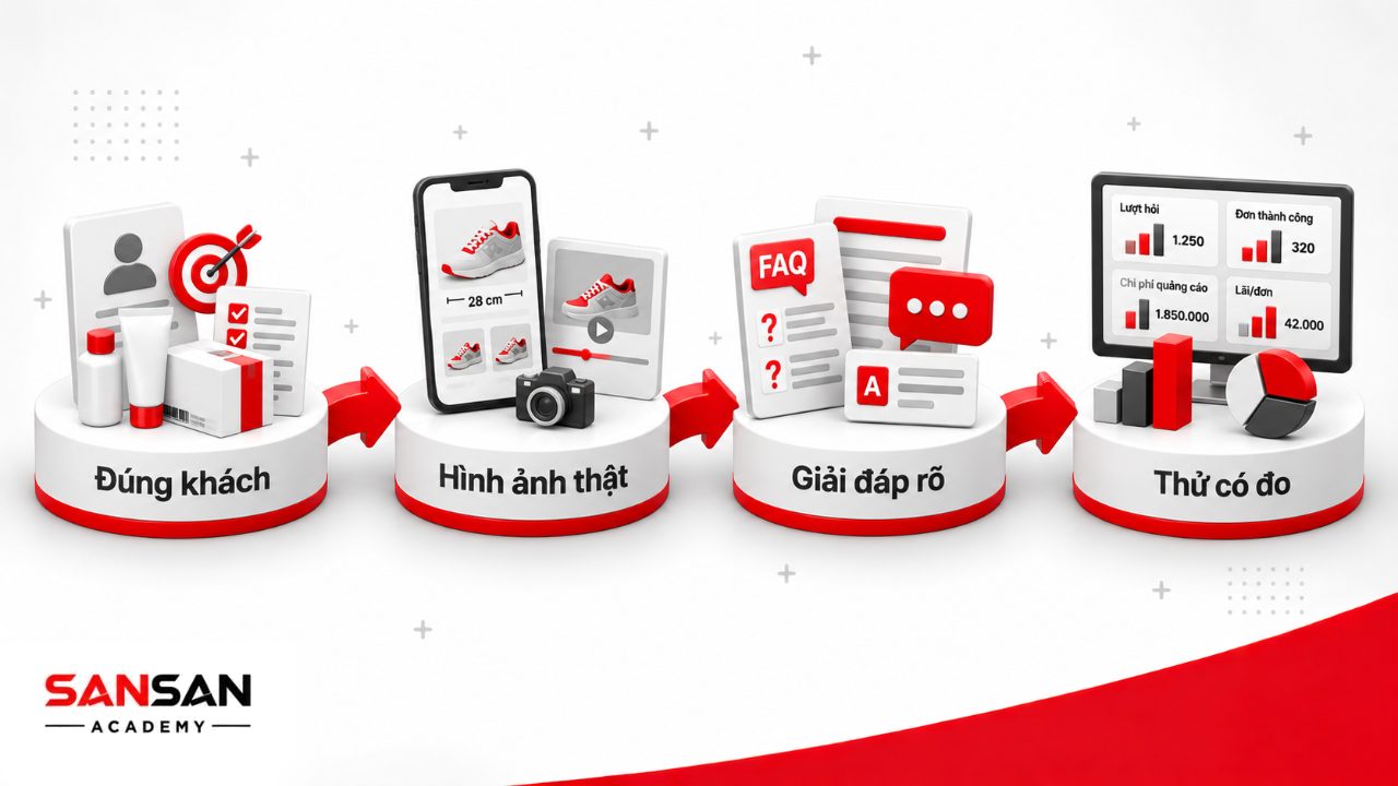 Cách bán hàng online hiệu quả bằng cách tập trung đúng khách, dùng hình ảnh thật, giải đáp băn khoăn và đo hiệu quả tiếp cận.