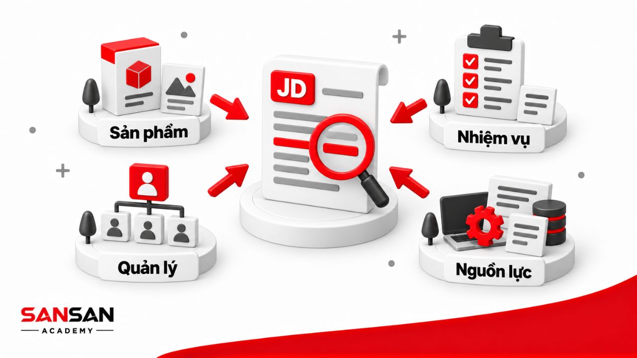 Mô tả công việc được đối chiếu với sản phẩm, nhiệm vụ và nguồn lực