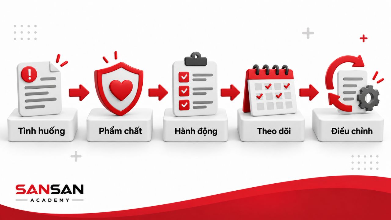 Các bước rèn luyện phẩm chất từ tình huống đến hành động và điều chỉnh