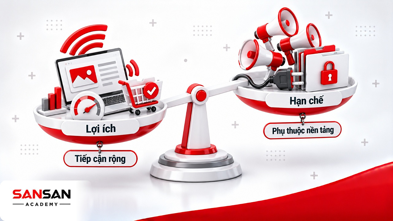 Cán cân lợi ích tiếp cận, ngân sách, chuyển đổi và hạn chế cạnh tranh, nền tảng, dữ liệu của Marketing Online