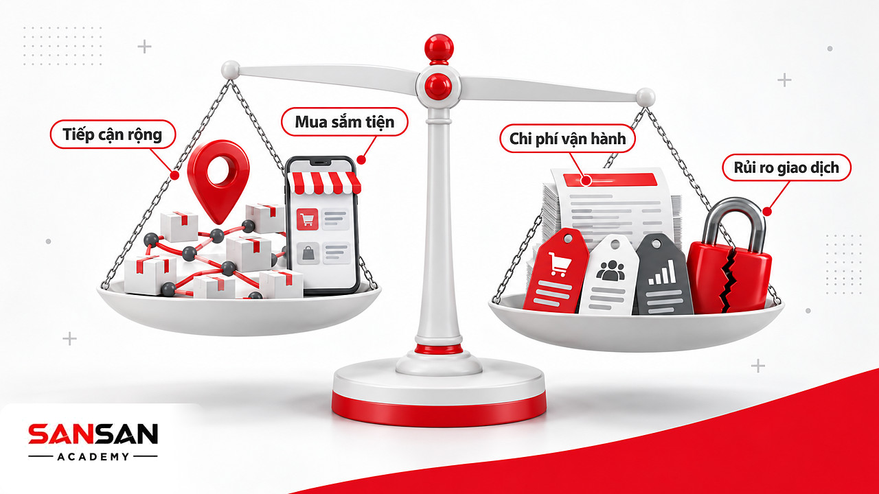 Cán cân lợi ích và hạn chế của thương mại điện tử: tiếp cận rộng đối trọng với chi phí và rủi ro