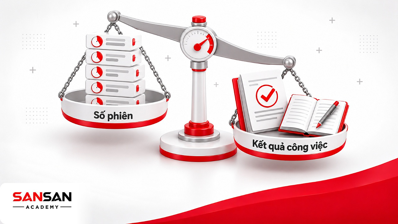 Cán cân giữa số phiên Pomodoro và kết quả công việc nghiêng về phía kết quả