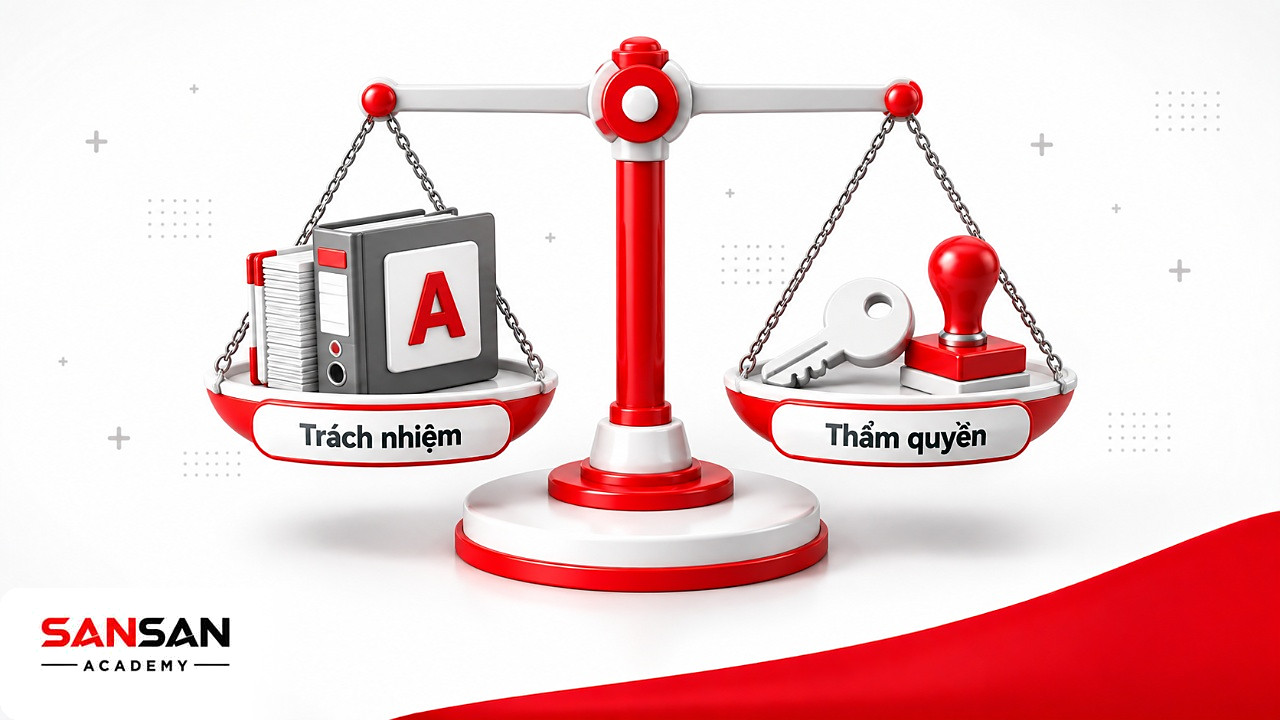 Cán cân trách nhiệm và thẩm quyền của người A trong ma trận RACI