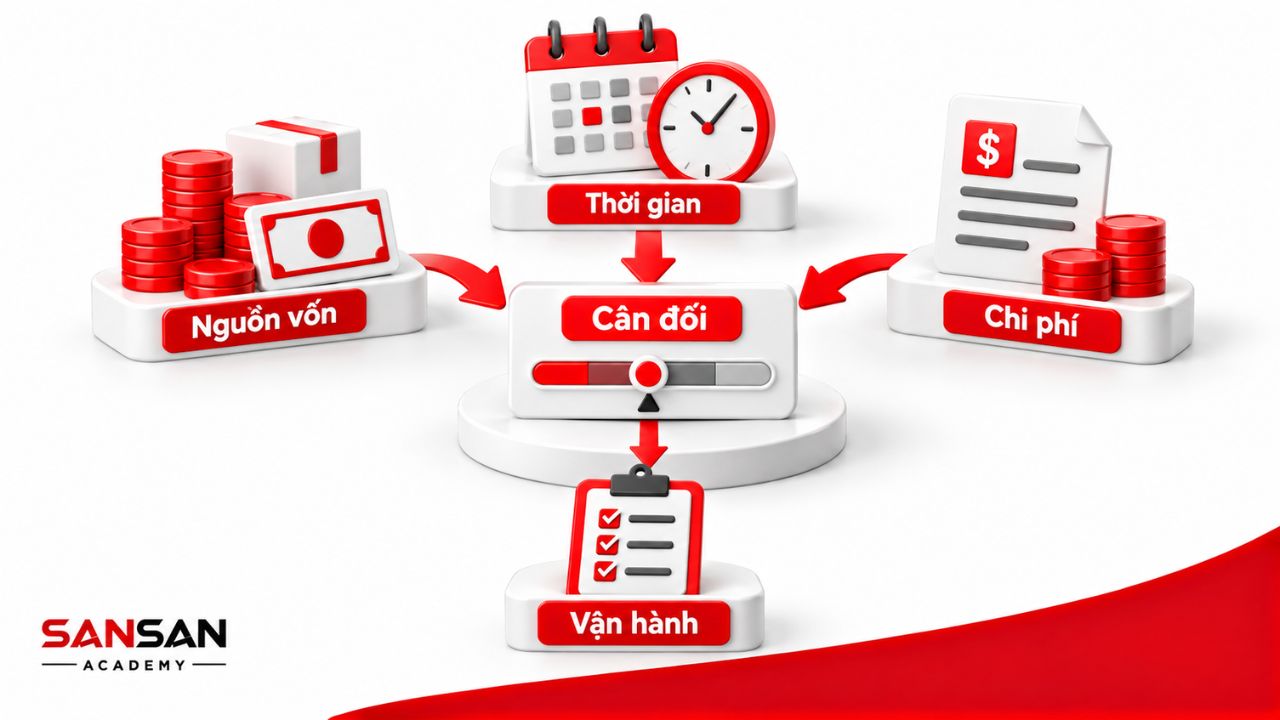 Cân đối vốn, thời gian và chi phí trước khi vận hành.