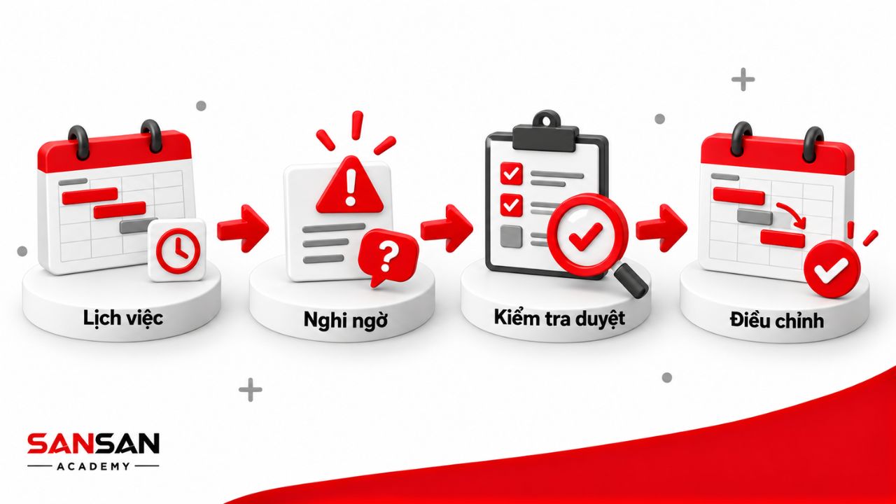 Kiểm tra lịch duyệt nội dung và điều chỉnh tiến độ công việc.