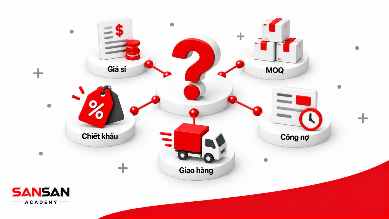 Hub câu hỏi về giá sỉ, MOQ, chiết khấu, công nợ và giao hàng trong hoạt động wholesale