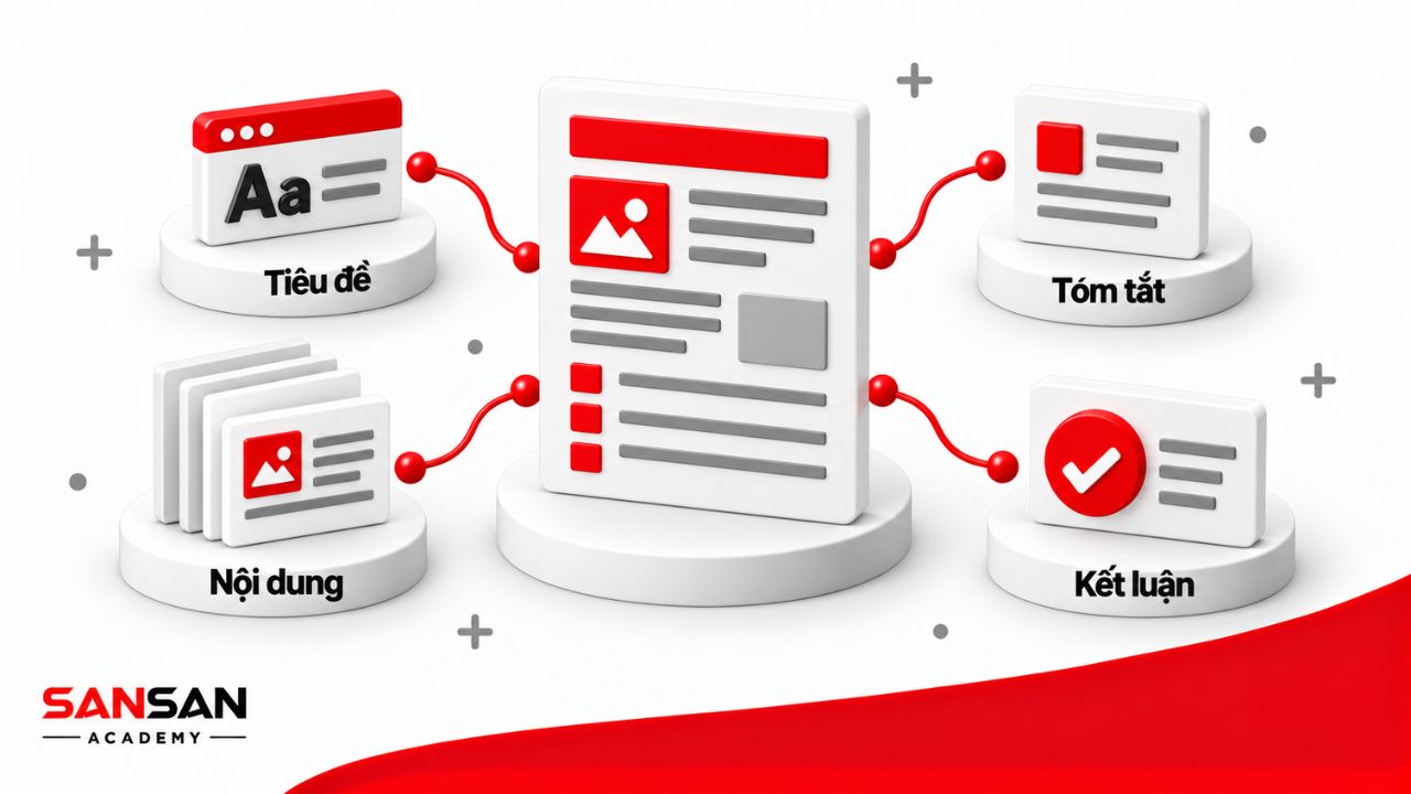 Bản báo cáo gồm tiêu đề, tóm tắt, nội dung và kết luận.