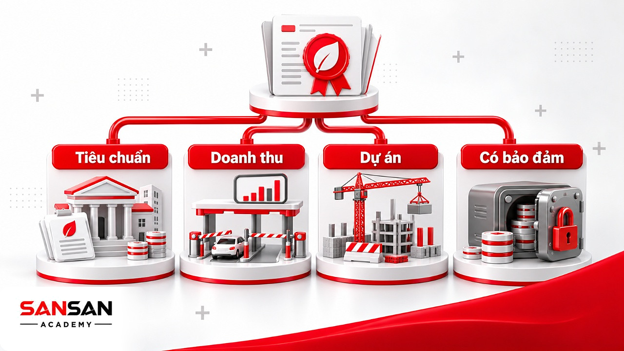 Cây phân nhánh bốn loại trái phiếu xanh: tiêu chuẩn, doanh thu, dự án và có bảo đảm