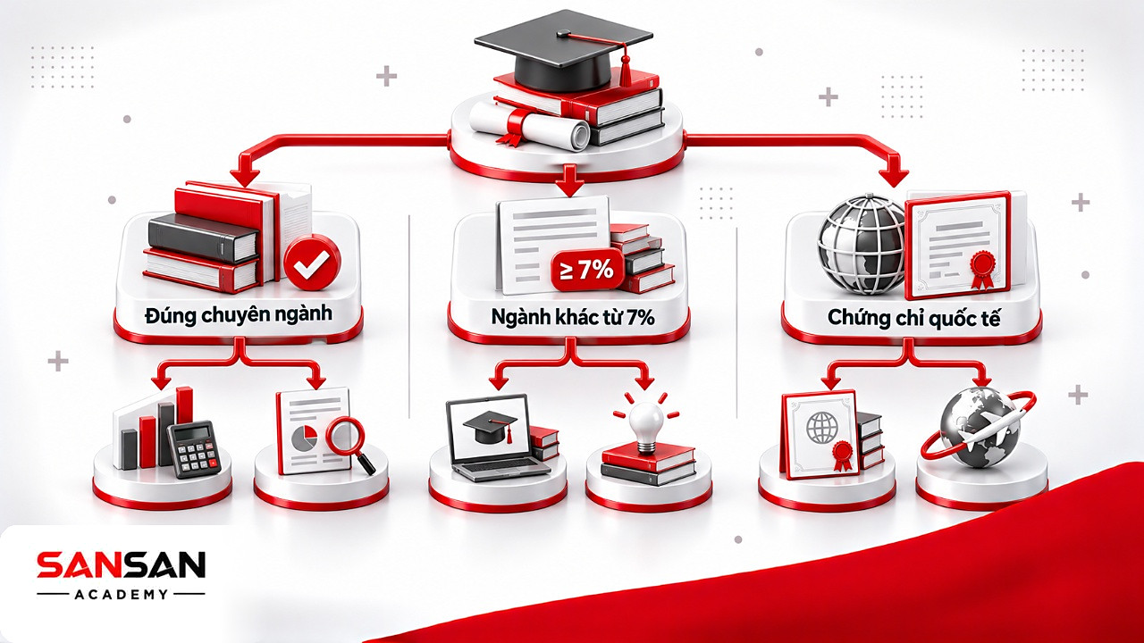 Cây phân nhánh ba hướng đáp ứng bằng cấp thi CPA: đúng ngành, ngành khác từ 7%, chứng chỉ quốc tế