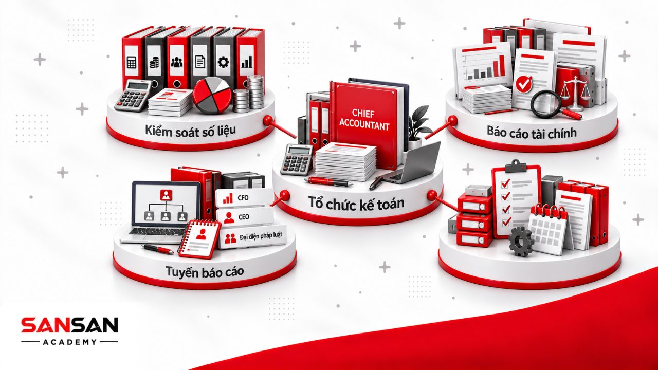 Chief Accountant quản lý các phần hành kế toán, kiểm soát số liệu, lập báo cáo tài chính và báo cáo cho lãnh đạo doanh nghiệp.