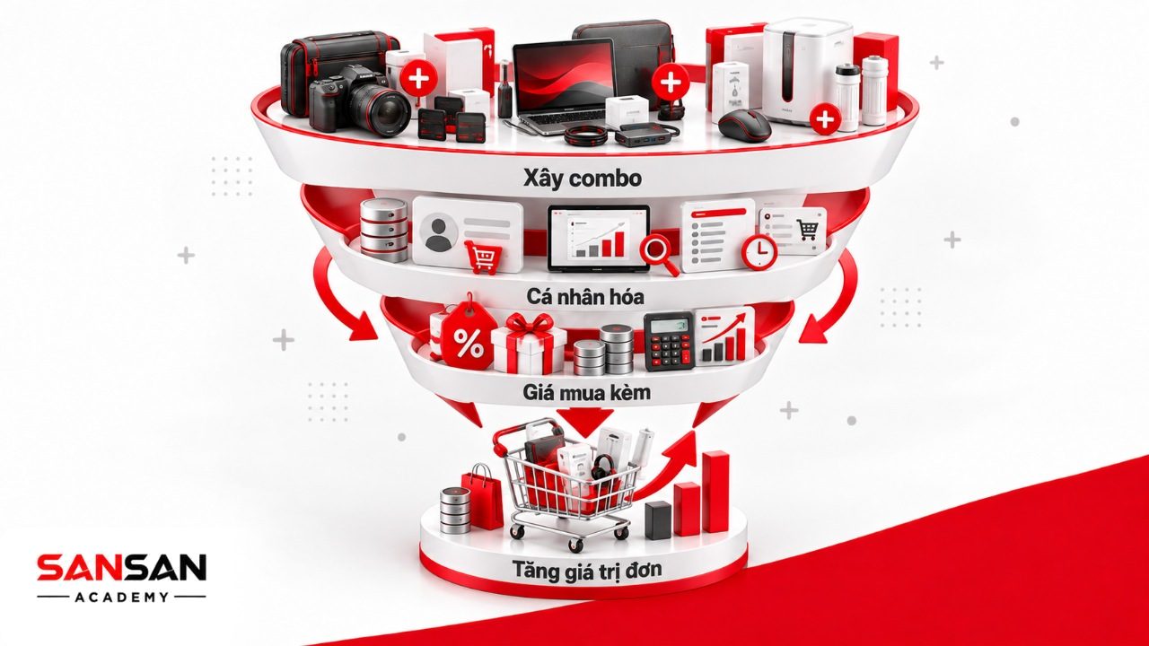 Chiến lược Cross Selling bằng combo sản phẩm, dữ liệu mua hàng, cá nhân hóa gợi ý và mức giá mua kèm hợp lý để tăng doanh thu.