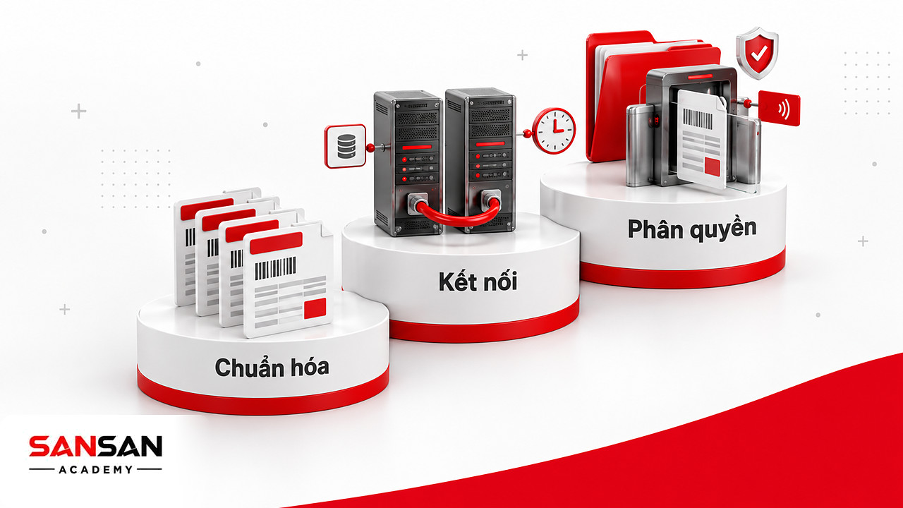 Ba bậc dữ liệu chính phủ số gồm chuẩn hóa định dạng, kết nối có nguồn rõ ràng và chia sẻ theo phân quyền