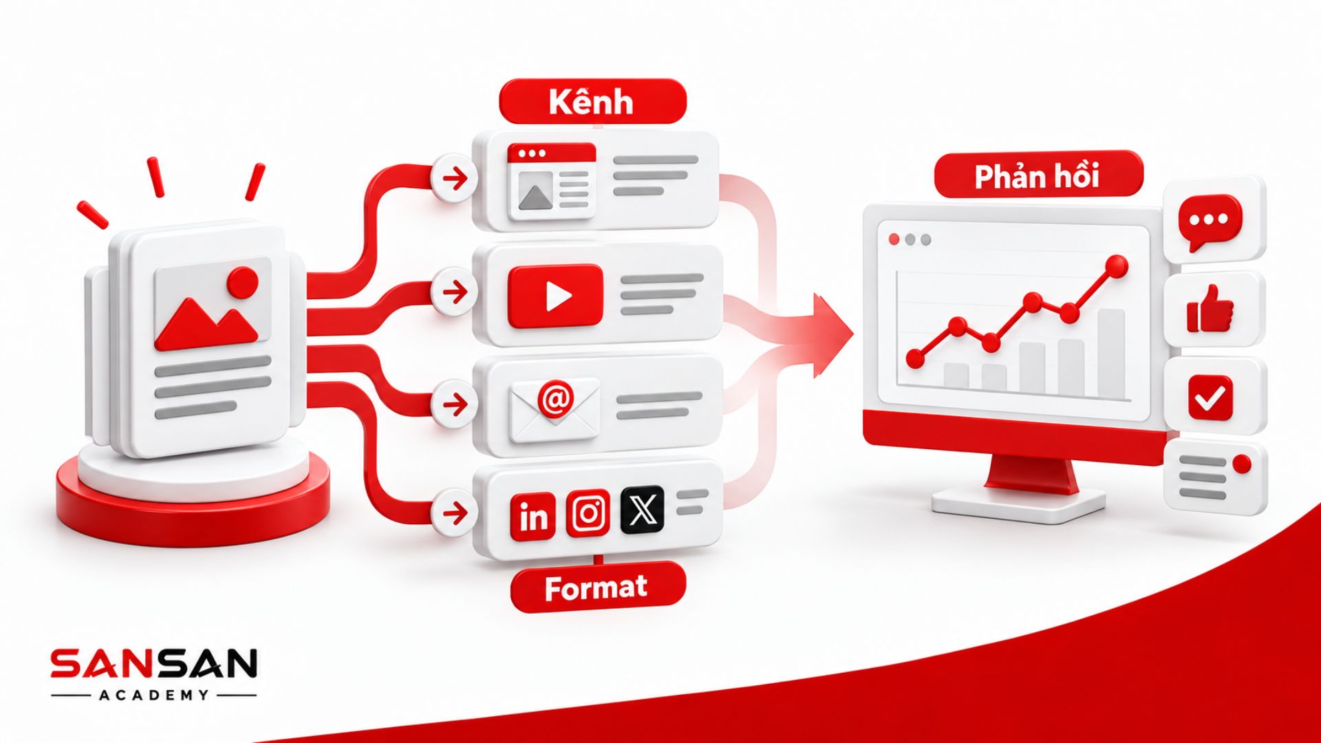 Storytelling được triển khai trên nhiều kênh và định dạng như website, video, email và mạng xã hội rồi theo dõi phản hồi để đánh giá hiệu quả.