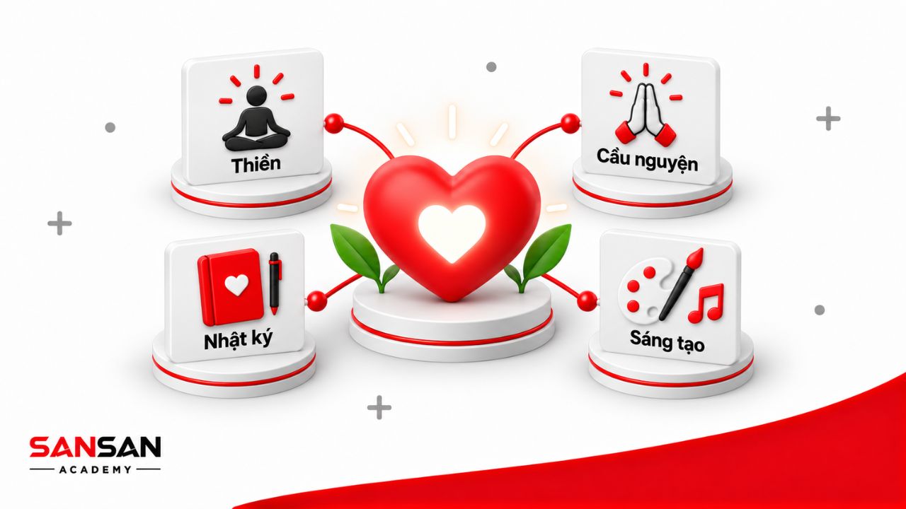 Trái tim kết nối thiền, cầu nguyện, nhật ký và hoạt động sáng tạo