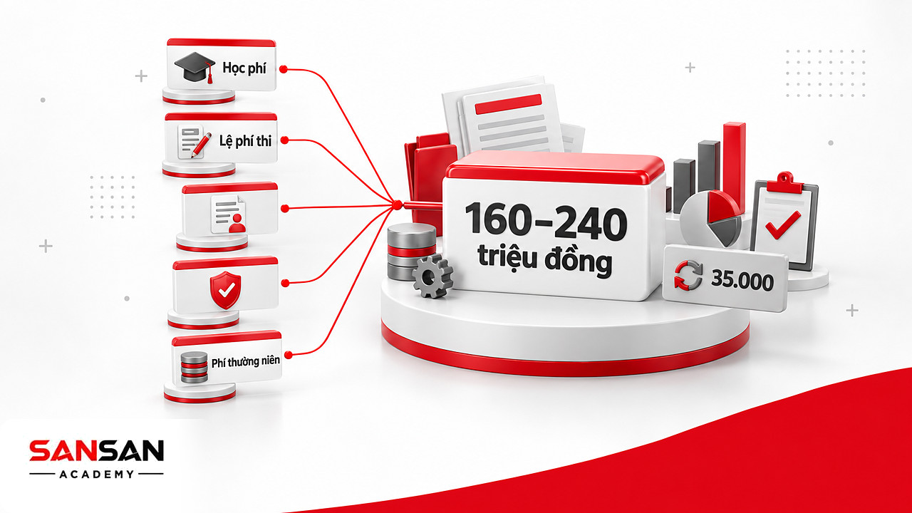 Học phí, lệ phí thi và phí thường niên quy tụ thành ngân sách 160–240 triệu đồng cho chứng chỉ ACCA