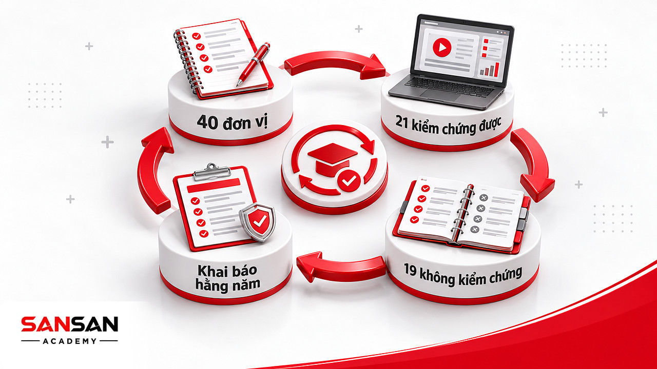 Vòng chu trình CPD 40 đơn vị mỗi năm gồm lập kế hoạch, học, ghi nhận và khai báo của hội viên chứng chỉ ACCA