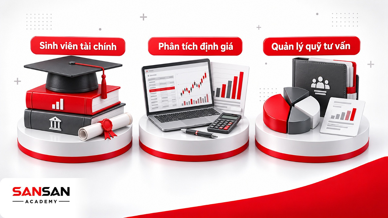 Ba bệ nhóm đối tượng phù hợp với chứng chỉ CFA: sinh viên, chuyên viên định giá và quản lý quỹ