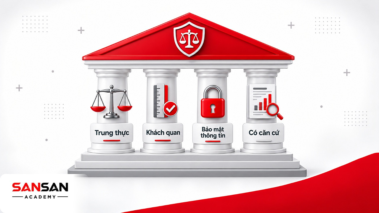 Ngôi đền bốn cột đạo đức của người giữ chứng chỉ CFA: trung thực, khách quan, bảo mật, có căn cứ