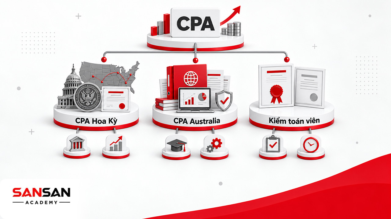 Cây phân nhánh chứng chỉ kế toán CPA theo Hoa Kỳ, Australia và chứng chỉ kiểm toán viên tại Việt Nam