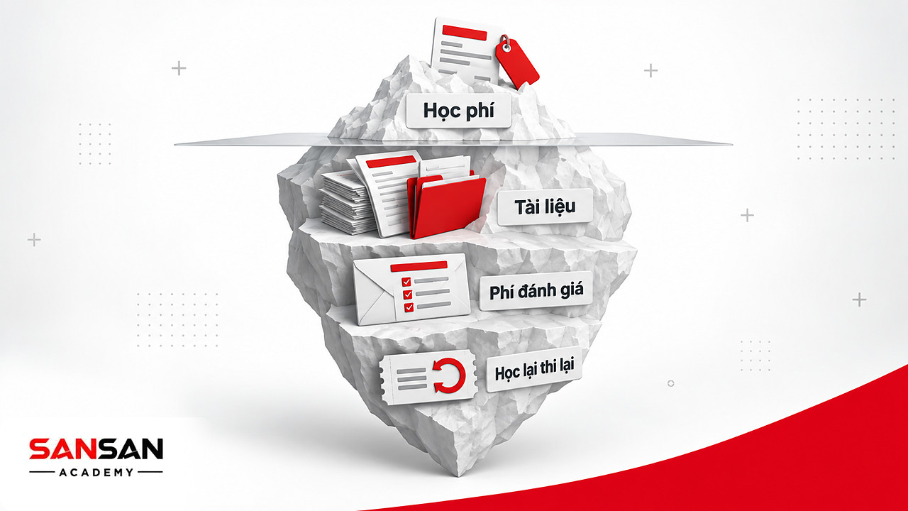 Tảng băng chi phí học chứng chỉ kế toán: học phí nổi trên mặt, tài liệu, đánh giá và thi lại ẩn bên dưới