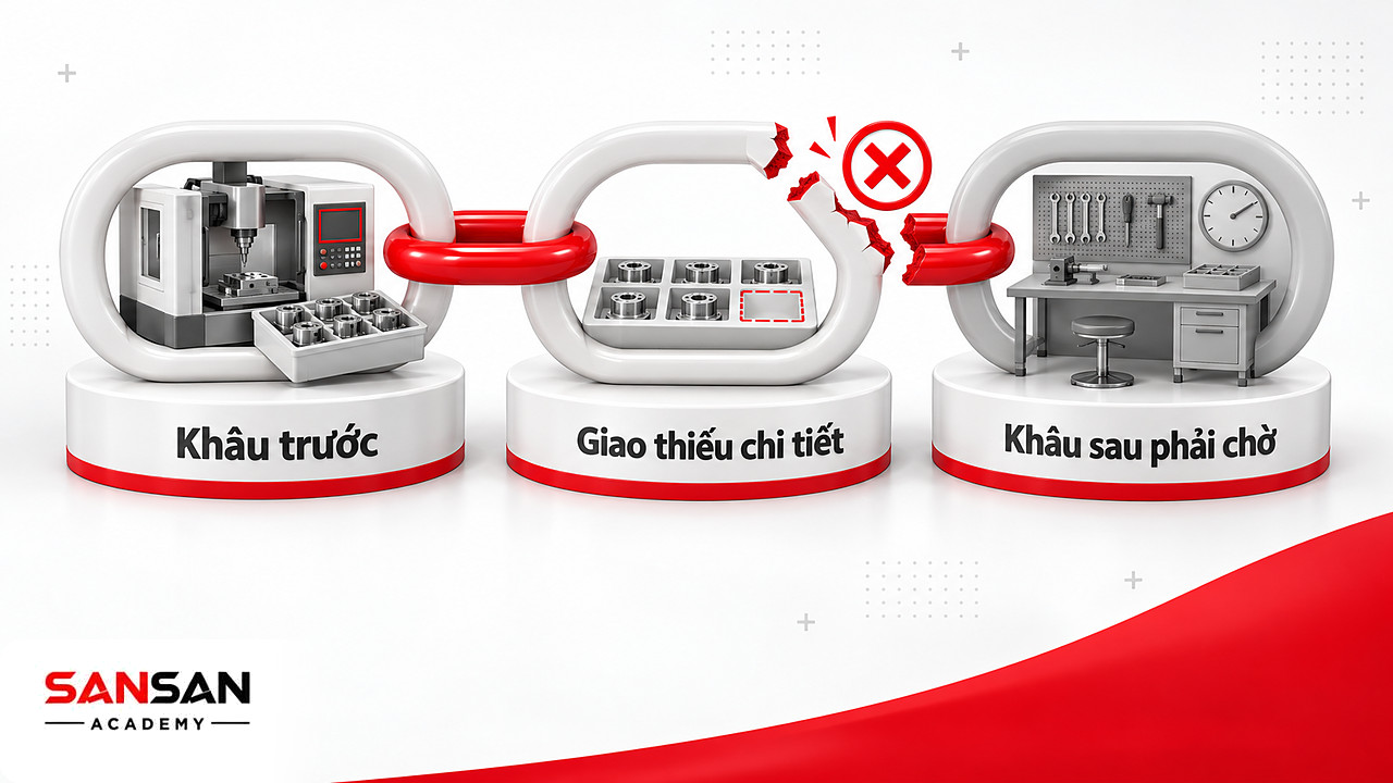 Chuỗi đứt gãy khi một công đoạn sản xuất giao thiếu chi tiết khiến khâu sau phải chờ