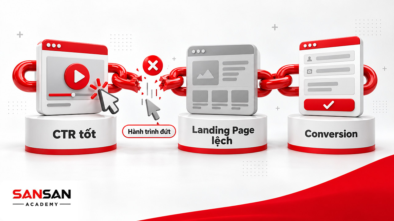 Chuỗi mắt xích từ TVC tới chuyển đổi bị đứt ở Landing Page sau khi người xem nhấp