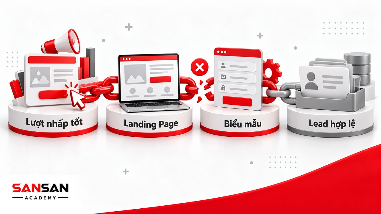 Chuỗi quảng cáo, Landing Page, biểu mẫu, Lead đứt sau lượt nhấp làm CPL vẫn cao dù tỷ lệ nhấp tốt