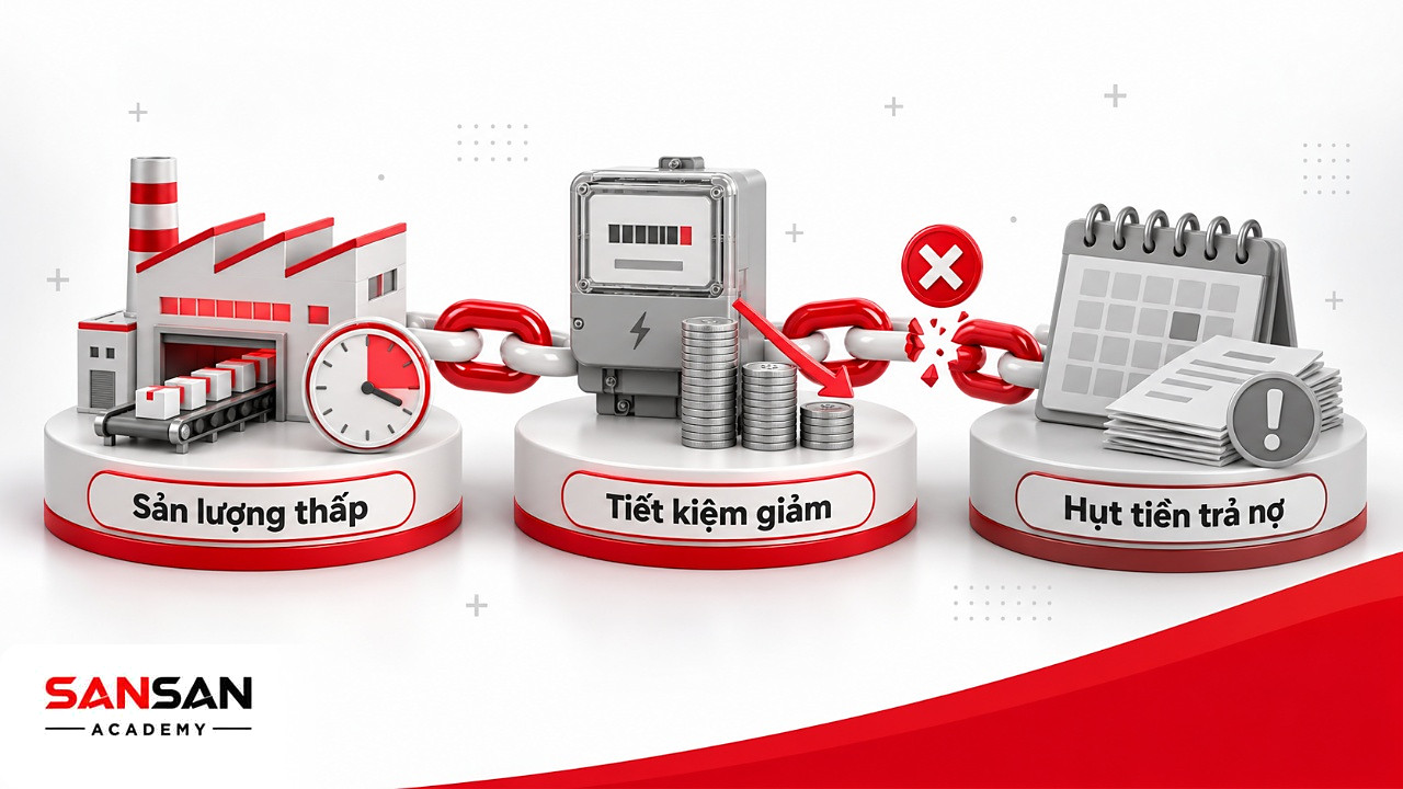 Chuỗi mắt xích từ sản lượng, điện tiết kiệm tới tiền trả nợ bị đứt khi nhà máy chạy ít giờ, khoản vay tín dụng xanh