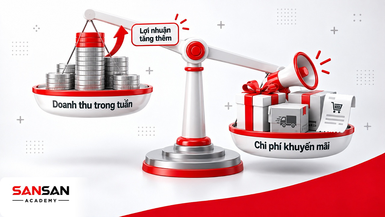 Cán cân giữa lợi nhuận tăng thêm và chi phí quà tặng, quảng cáo, vận chuyển của chương trình khuyến mãi