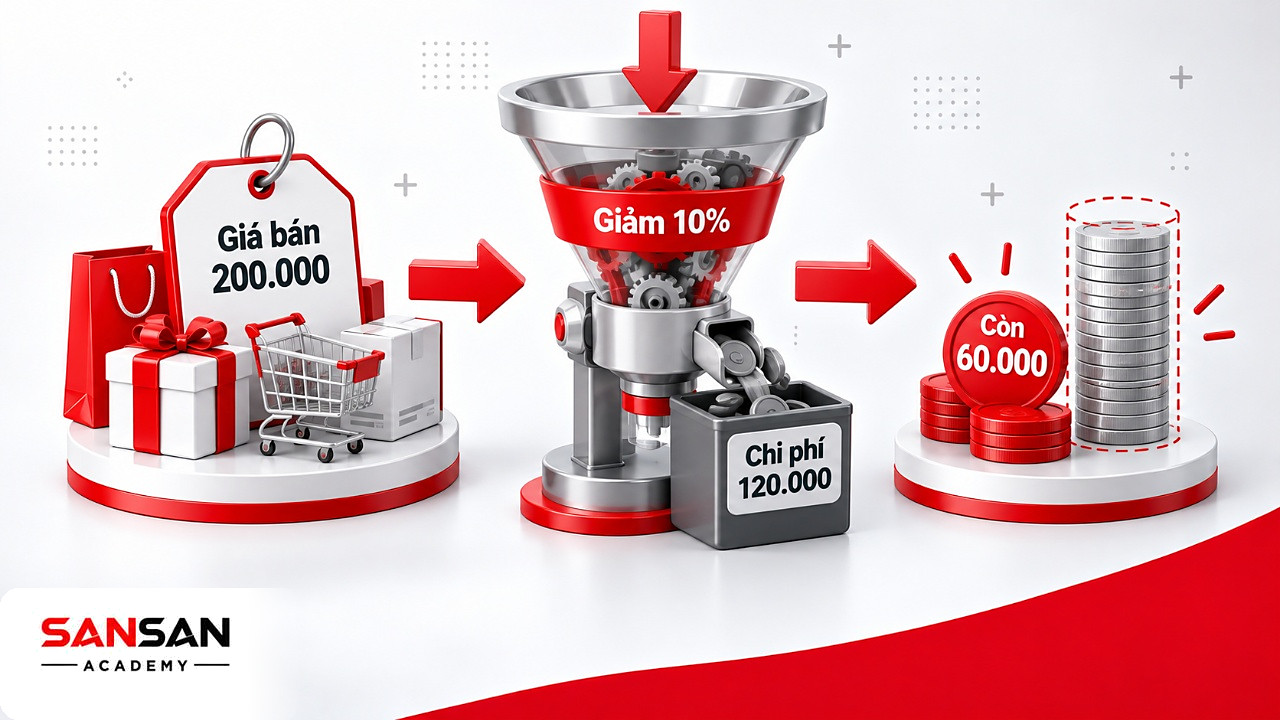 Phễu tính tiền còn lại khi giảm giá 10% trong chương trình khuyến mãi, từ 80.000 xuống 60.000 đồng